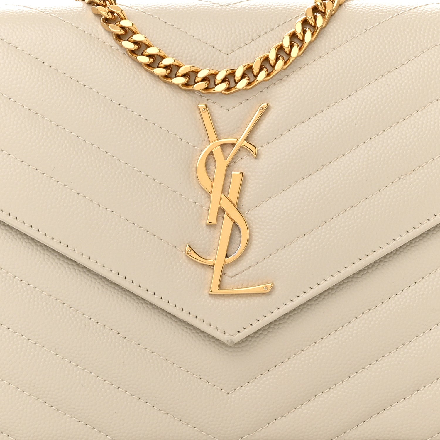 Saint Laurent Grain De Poudre Matelasse Chevron Monogram Chain Wallet Crema Soft 7 of 12