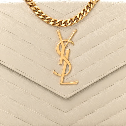Saint Laurent Grain De Poudre Matelasse Chevron Monogram Chain Wallet Crema Soft 7 of 12
