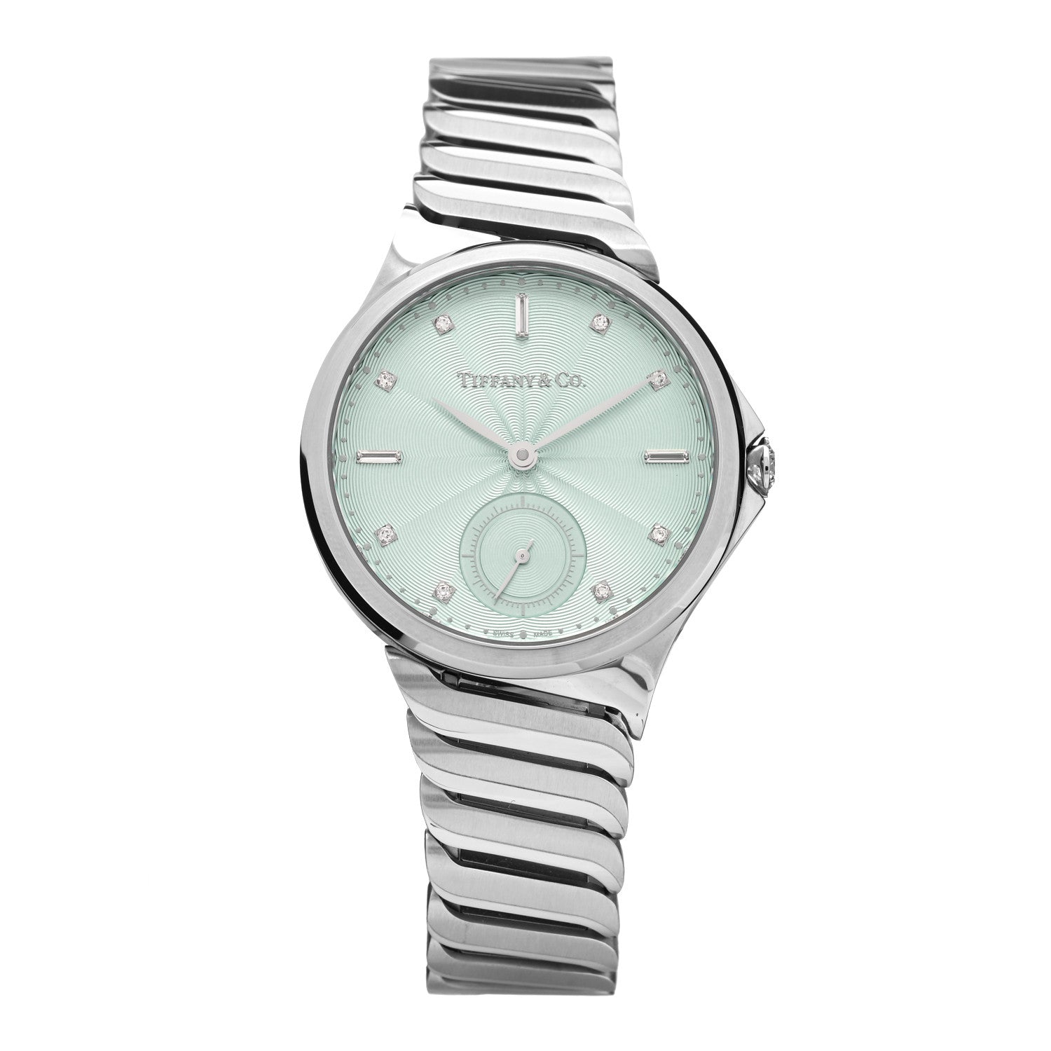 Tiffany Stainless Steel Diamond 34mm Metro 3-Hand Automatic Watch Ice Blue 1 of 5