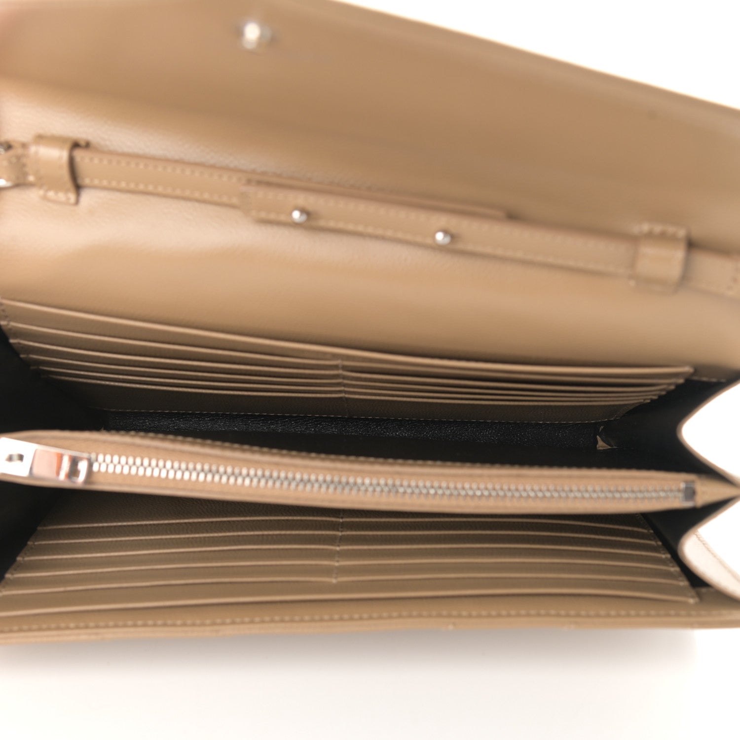 Saint Laurent Grain De Poudre Matelasse Chevron Monogram Chain Wallet Deep Beige 5 of 13