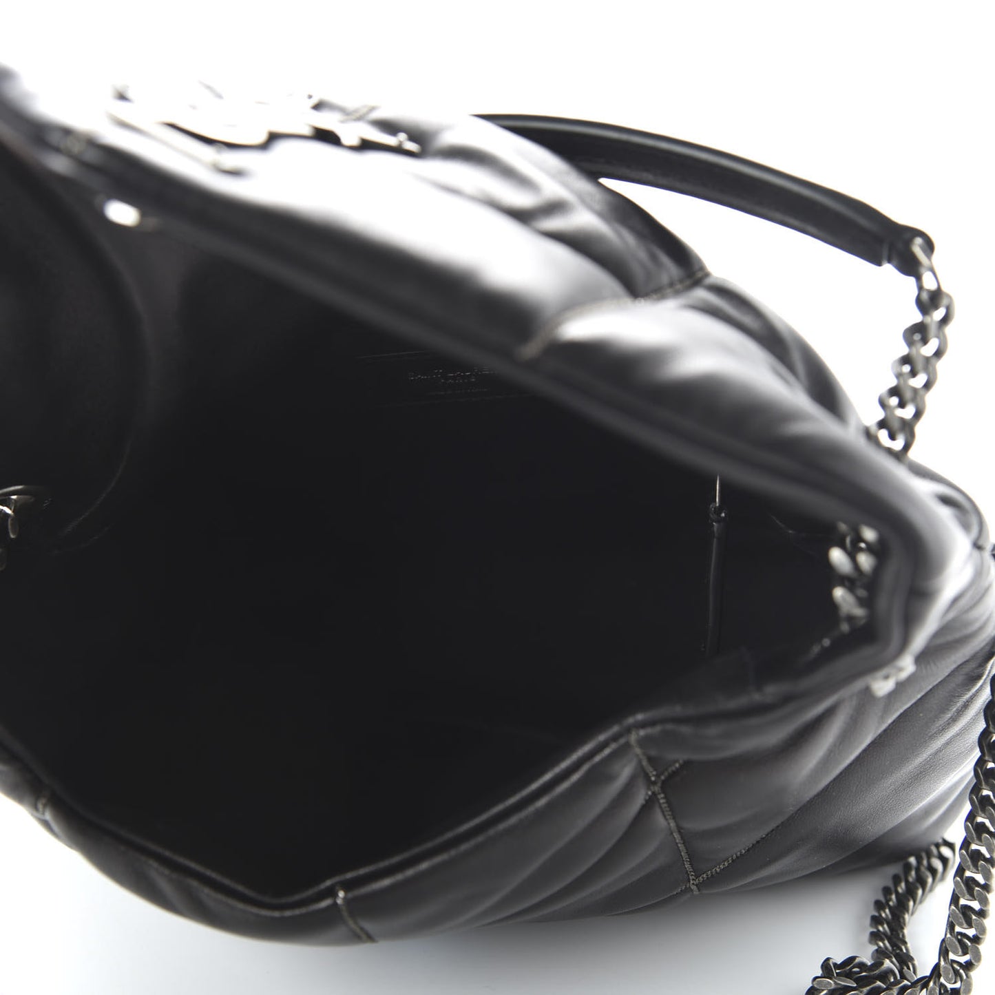Lambskin Quilted Small Loulou Puffer Monogram Chain Satchel Black