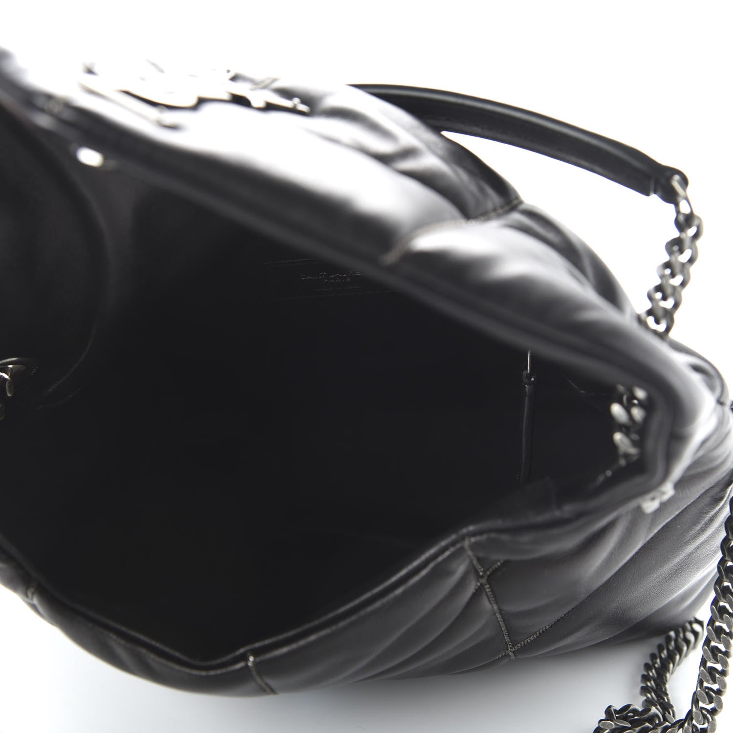 Saint Laurent Lambskin Quilted Small Loulou Puffer Monogram Chain Satchel Black 4 of 8