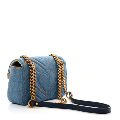 Gucci Denim Matelasse Mini Pearly GG Marmont Shoulder Bag Blue 3 of 10