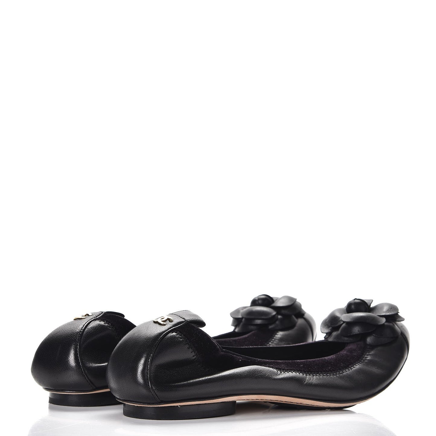 Lambskin Suede Camellia Cap Toe Ballerina Flats 37 Black