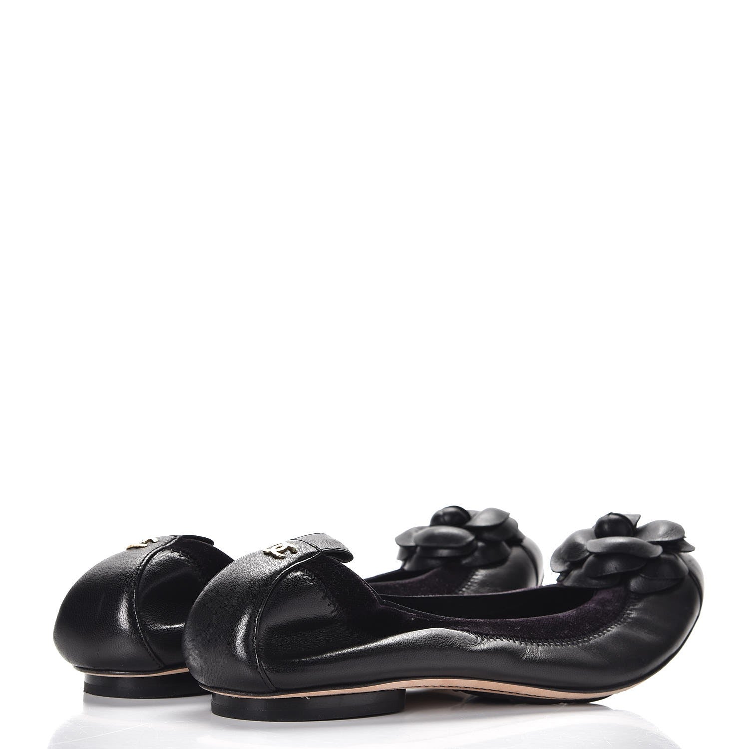 Chanel Lambskin Suede Camellia Cap Toe Ballerina Flats 37 Black 4 of 8