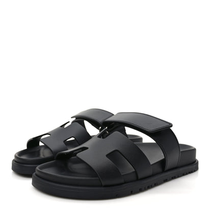 Hermes Calfskin Womens Chypre Sandals 36.5 Black 3 of 9