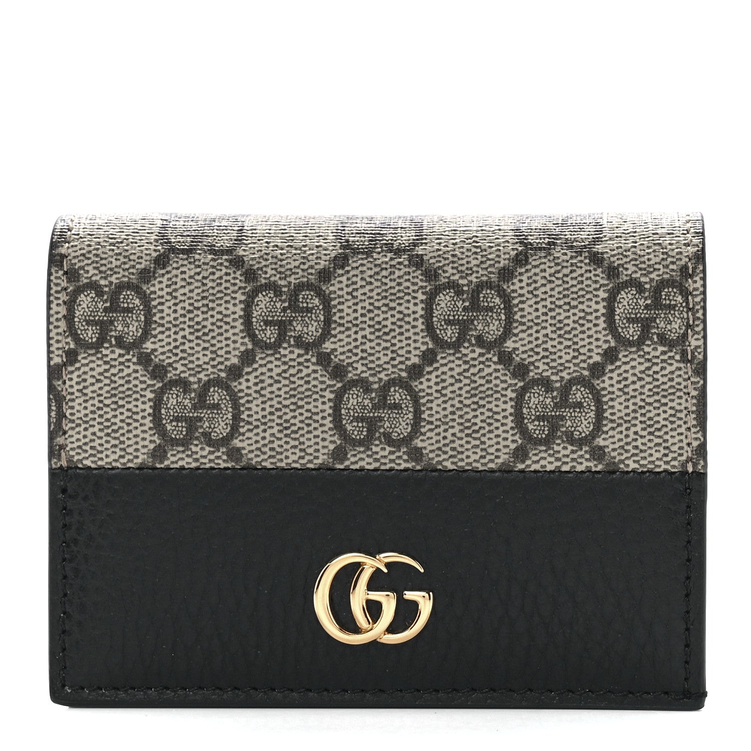 Gucci Dollar Calfskin GG Supreme Monogram GG Marmont Card Case Black Beige Ebony 1 of 11