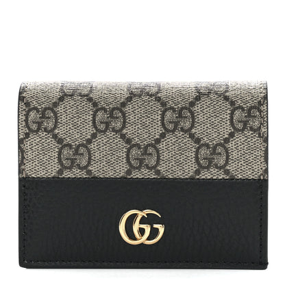Gucci Dollar Calfskin GG Supreme Monogram GG Marmont Card Case Black Beige Ebony 1 of 11