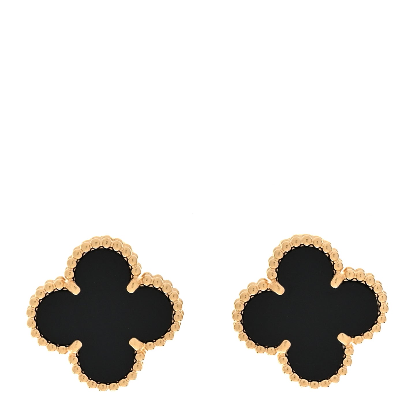 18k Yellow Gold Black Onyx Vintage Alhambra Earrings