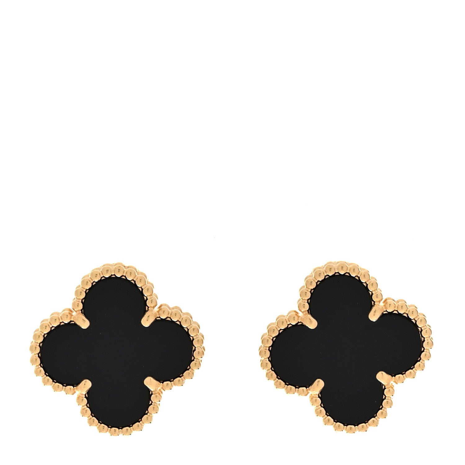 Van Cleef & Arpels 18k Yellow Gold Black Onyx Vintage Alhambra Earrings 1 of 5