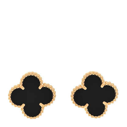 Van Cleef & Arpels 18k Yellow Gold Black Onyx Vintage Alhambra Earrings 1 of 5