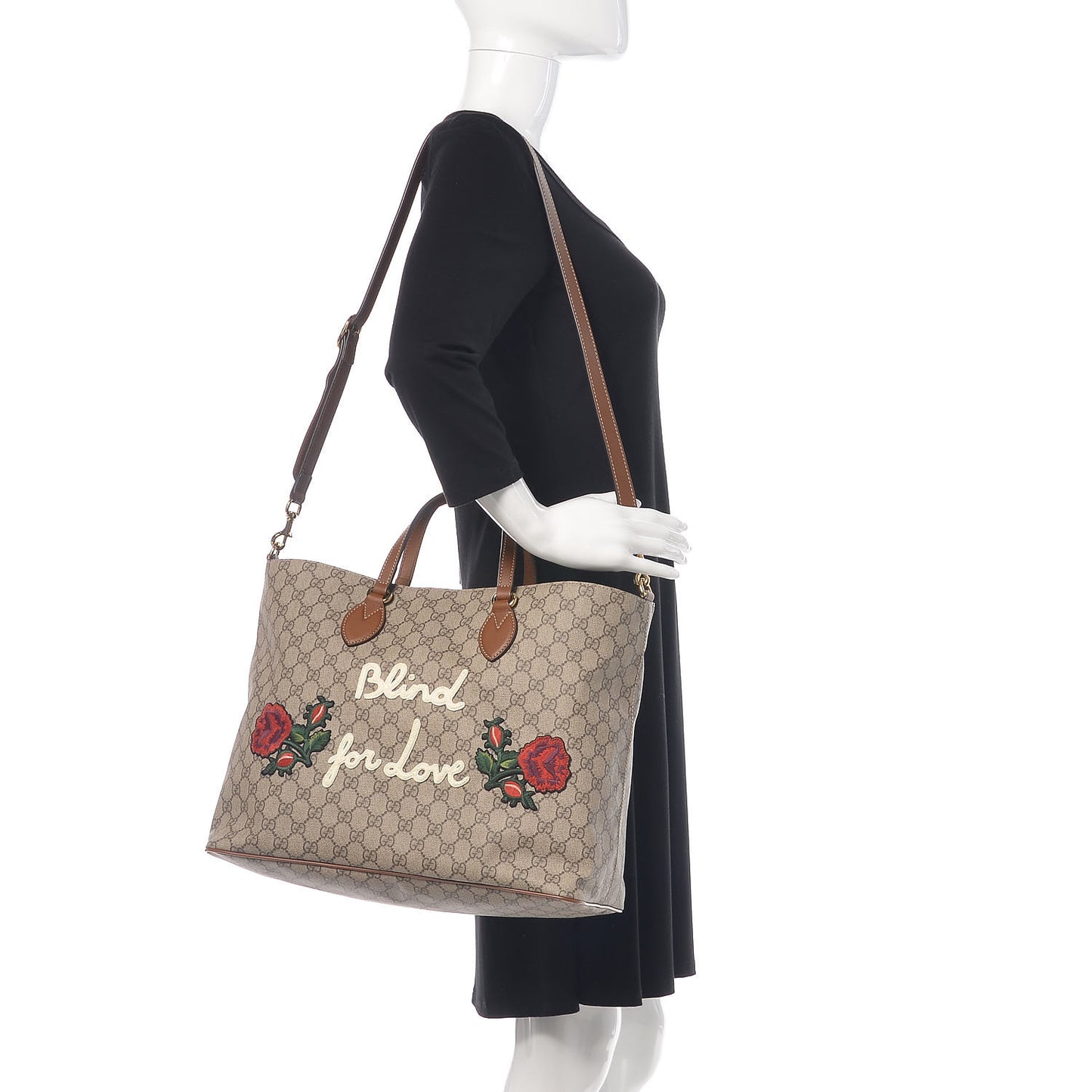 Soft GG Supreme Monogram Blind For Love Embroidered Medium Crossbody Tote Beige Tuscany Multicolor