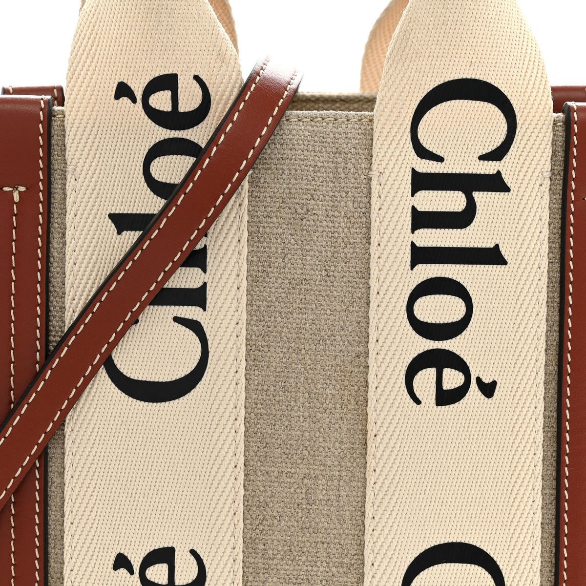 Cotton Calfskin Small Woody Ribbon Tote With Strap White Brown