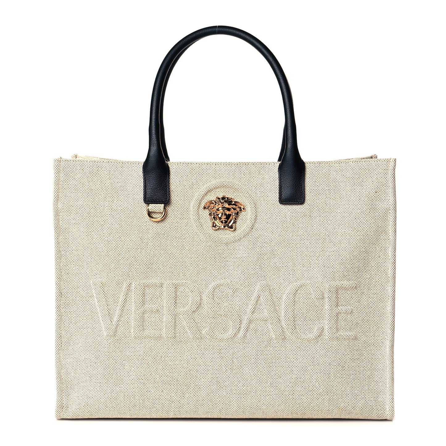 Canvas Calfskin La Medusa Tote Bag Beige