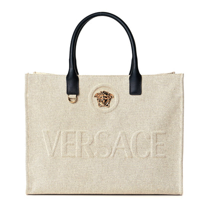Versace Canvas Calfskin La Medusa Tote Bag Beige 1 of 10