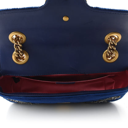 Gucci Velvet Matelasse Embroidered Mini GG Marmont Shoulder Bag Cobalt Blue 8 of 13