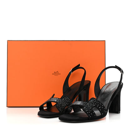 Hermes Suede Goatskin Crystal Eternite 80 Sandal 35.5 Black 8 of 8