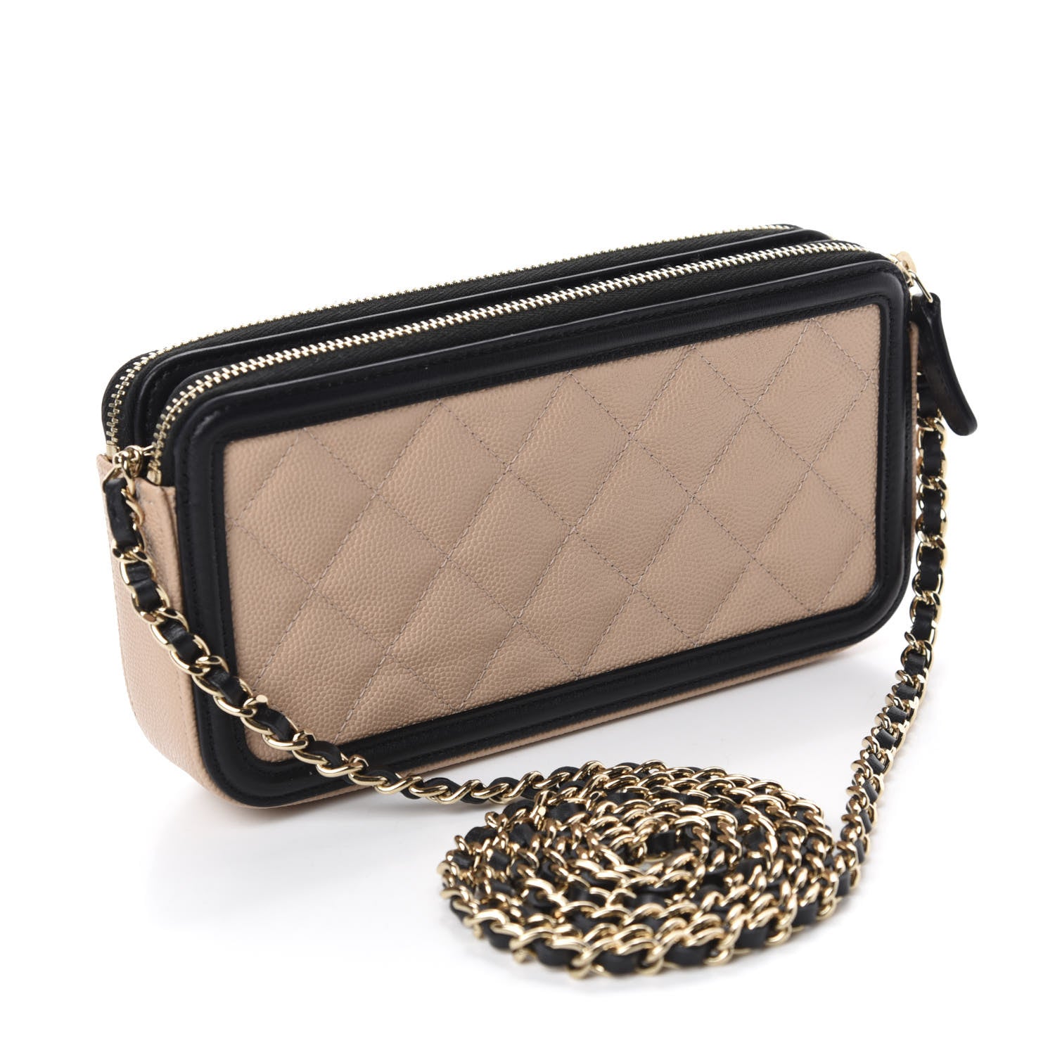 Chanel Caviar Quilted CC Filigree Clutch With Chain Beige Black 3 of 12