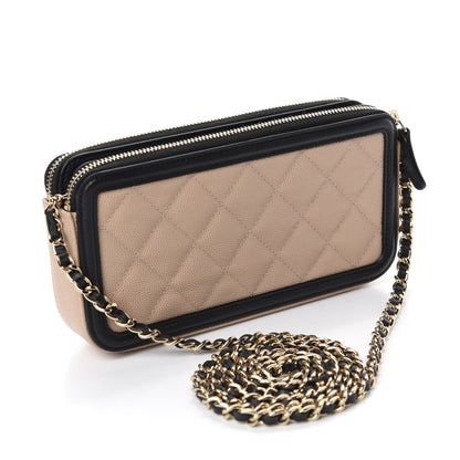 Chanel Caviar Quilted CC Filigree Clutch With Chain Beige Black 3 of 12