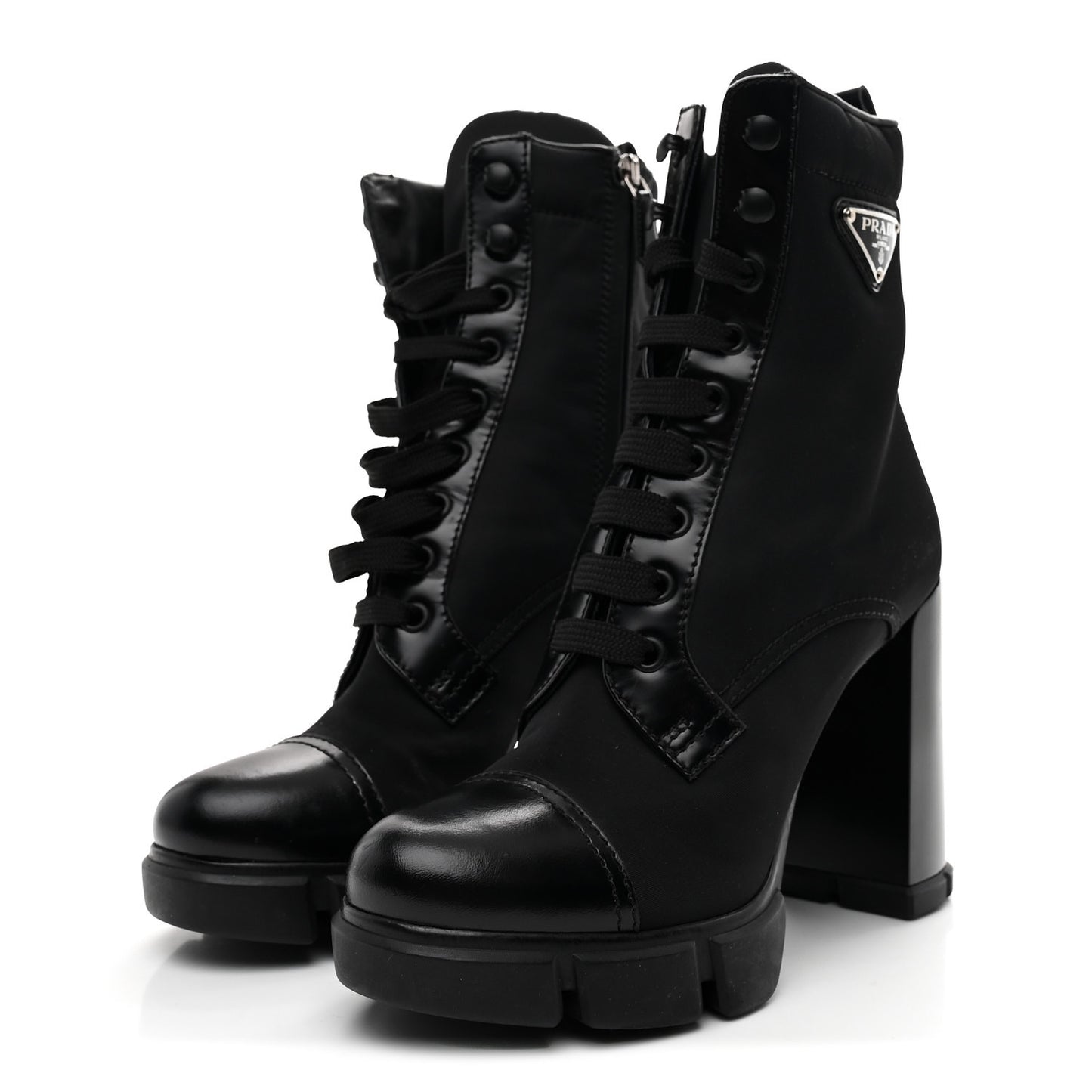 Vitello Montana Re-Nylon Metal Triangle Logo 110mm Ankle Boots 36.5 Black