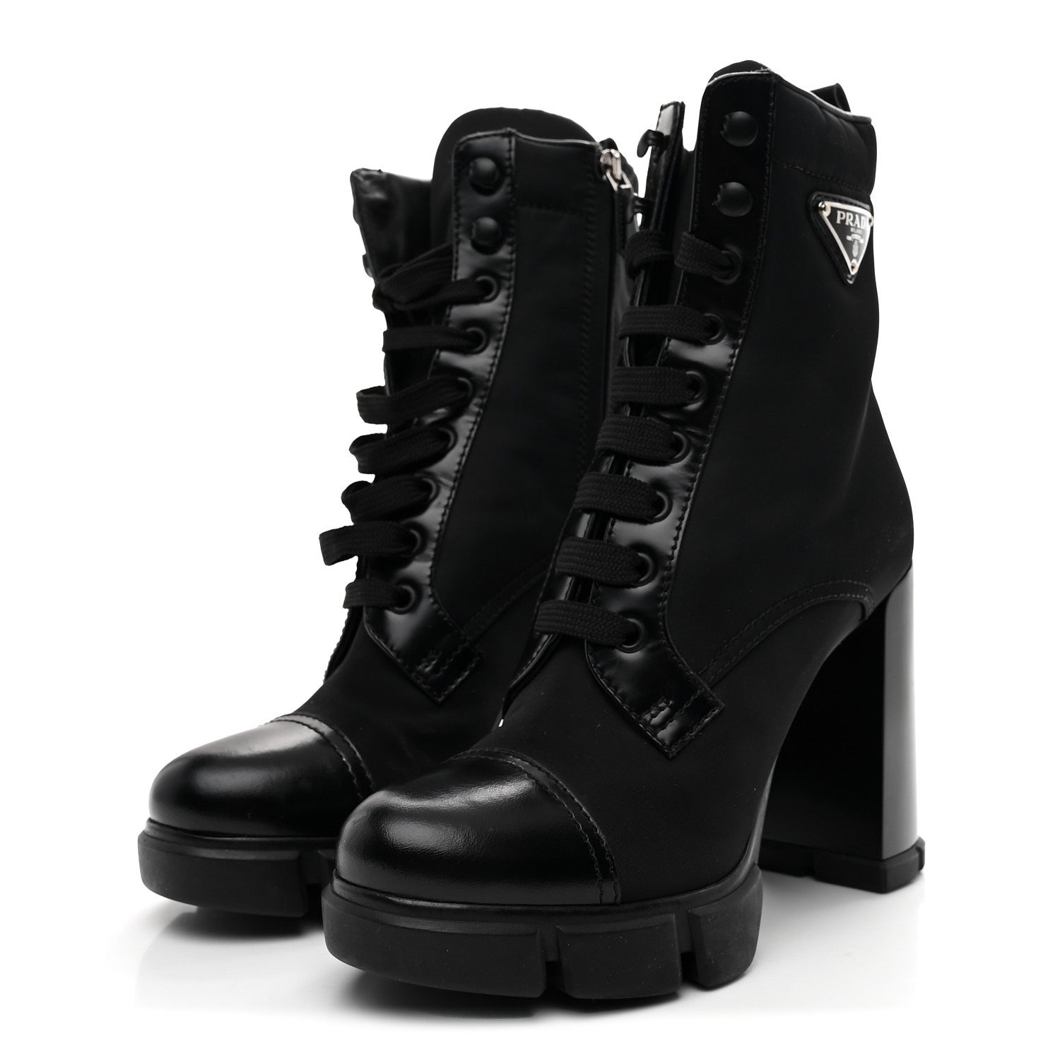 Prada Vitello Montana Re-Nylon Metal Triangle Logo 110mm Ankle Boots 36.5 Black 4 of 9