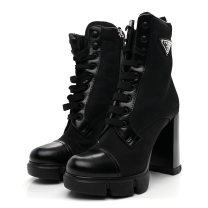 Prada Vitello Montana Re-Nylon Metal Triangle Logo 110mm Ankle Boots 36.5 Black 4 of 9