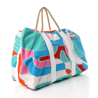 Hermes Cotton Canvas Jeux D Animaux Beach Tote Bleu Orange 3 of 9