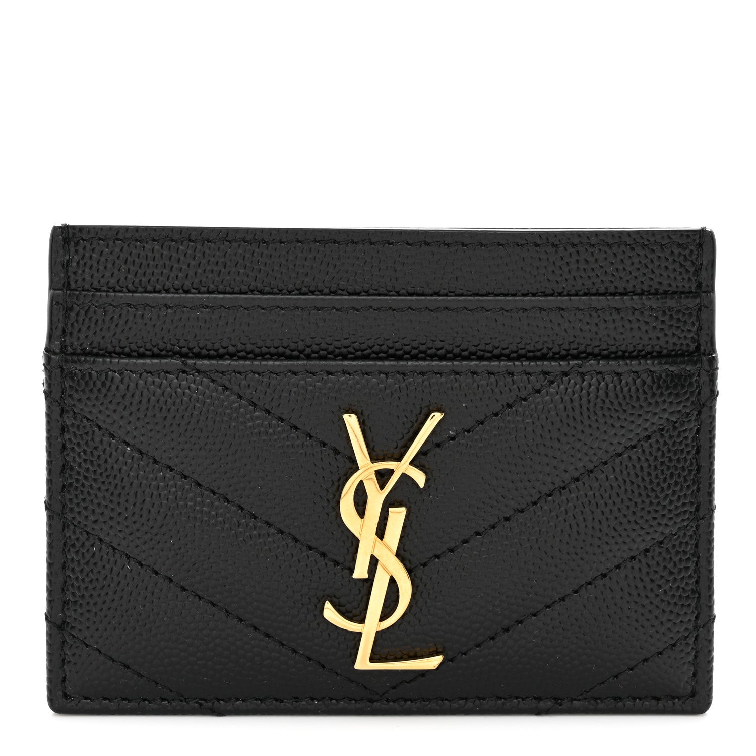 Saint Laurent Grain De Poudre Matelasse Chevron Monogram Credit Card Case Black 1 of 8