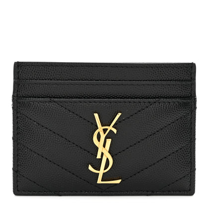 Saint Laurent Grain De Poudre Matelasse Chevron Monogram Credit Card Case Black 1 of 8