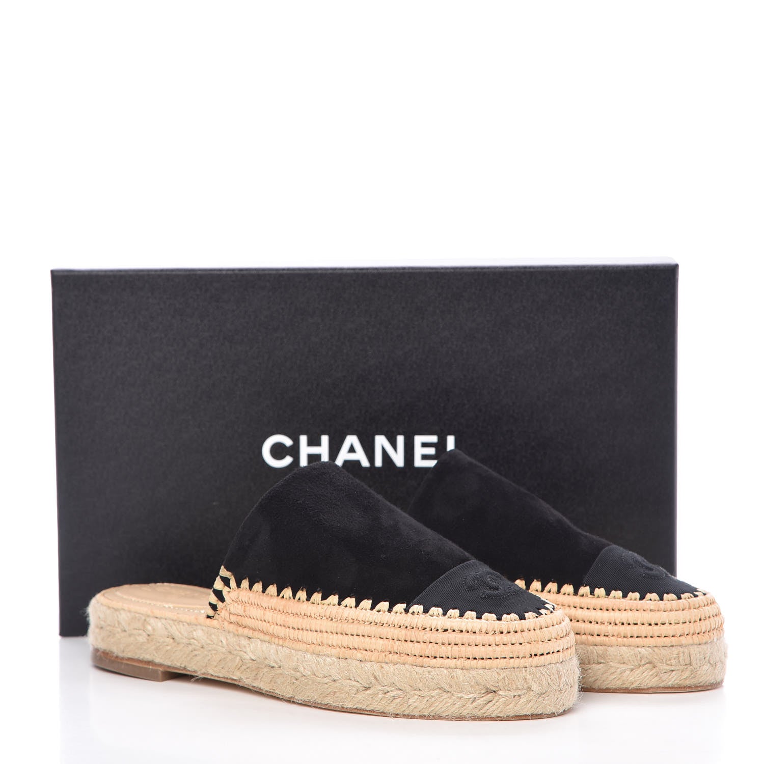 Chanel Suede Grosgrain CC Espadrilles 37 Black 9 of 9