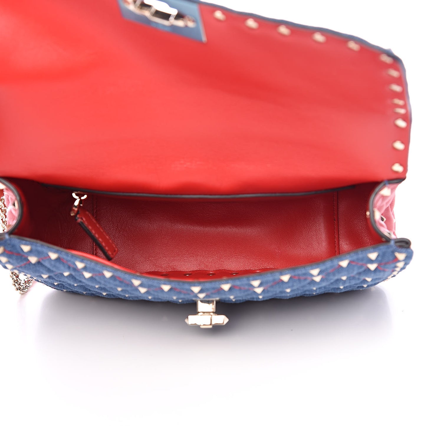 Denim Nappa Medium Rockstud Spike Shoulder Bag Denim Rouge