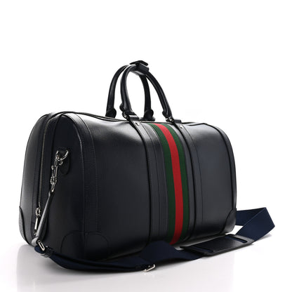 Gucci Textured Dollar Calfskin Web Medium Savoy Duffle Bag Black 2 of 11