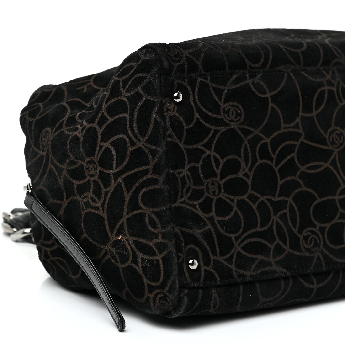 Velvet Camellia Embossed Shoulder Bag Black