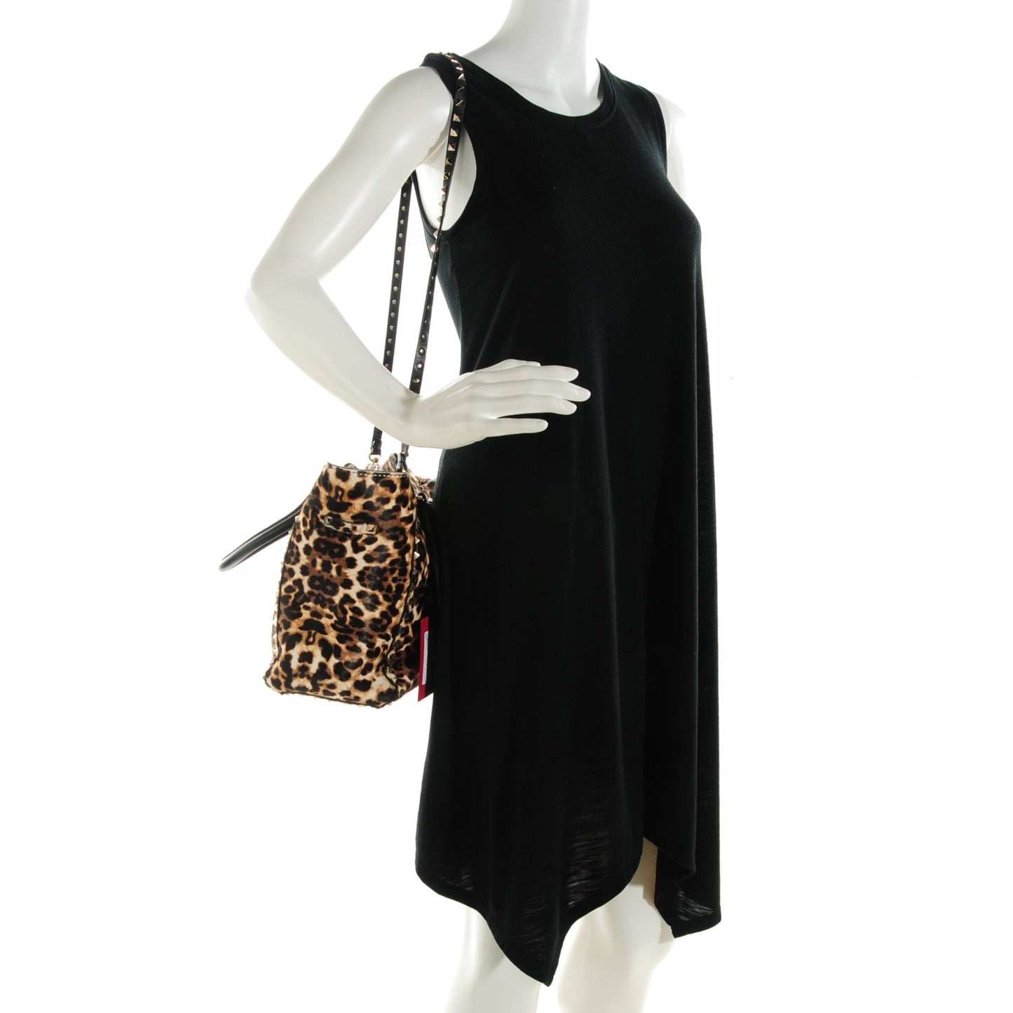 Calf Hair Leopard Print Rockstud Double Handle Tote Leopard