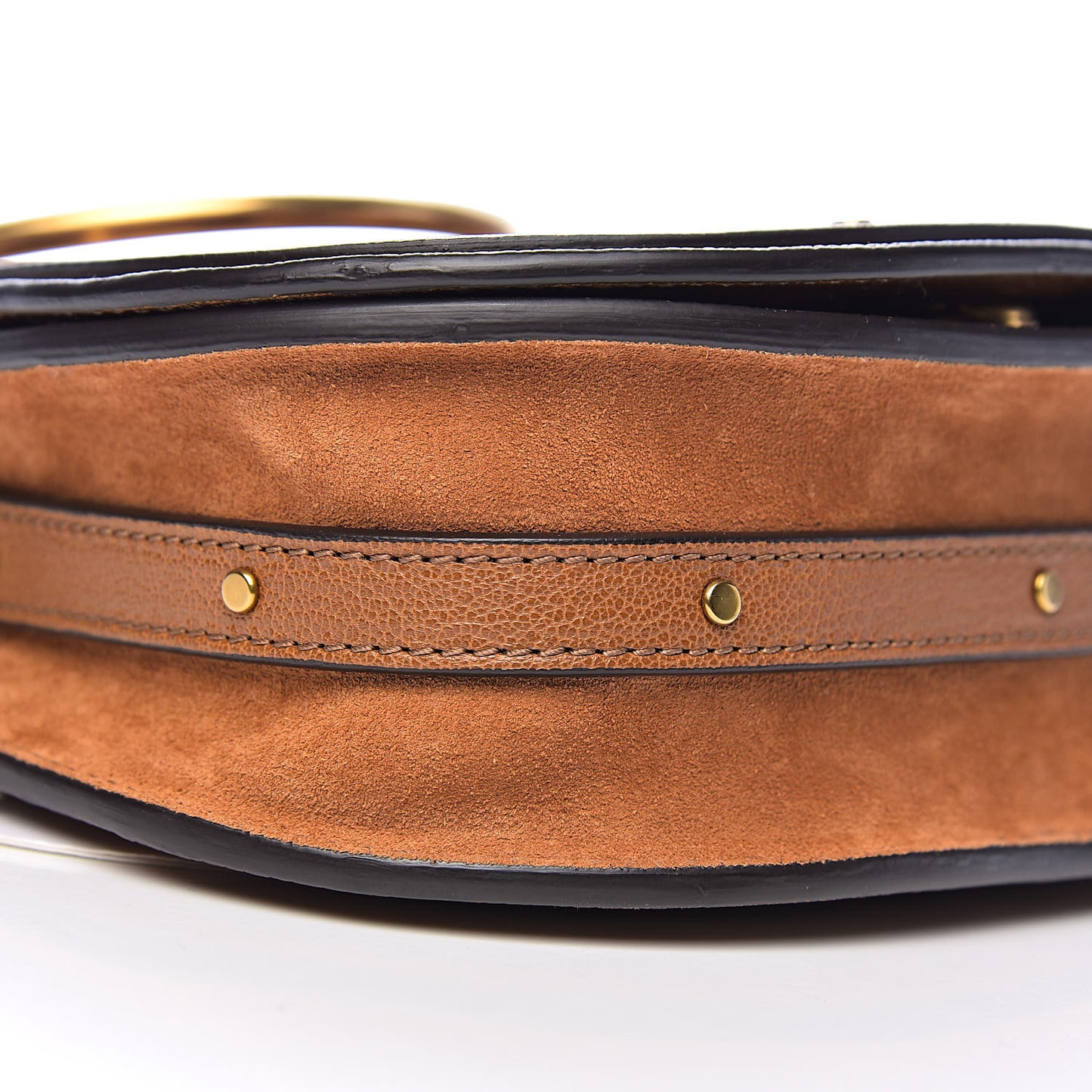 Calfskin Suede Floral Patchwork Small Nile Bracelet Bag Caramel