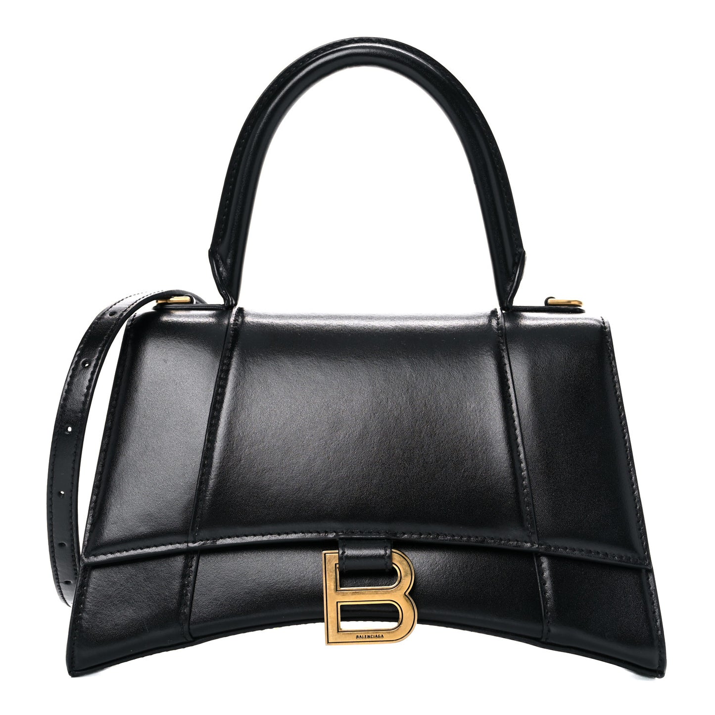 Shiny Box Calfskin Small Hourglass Top Handle Bag Black