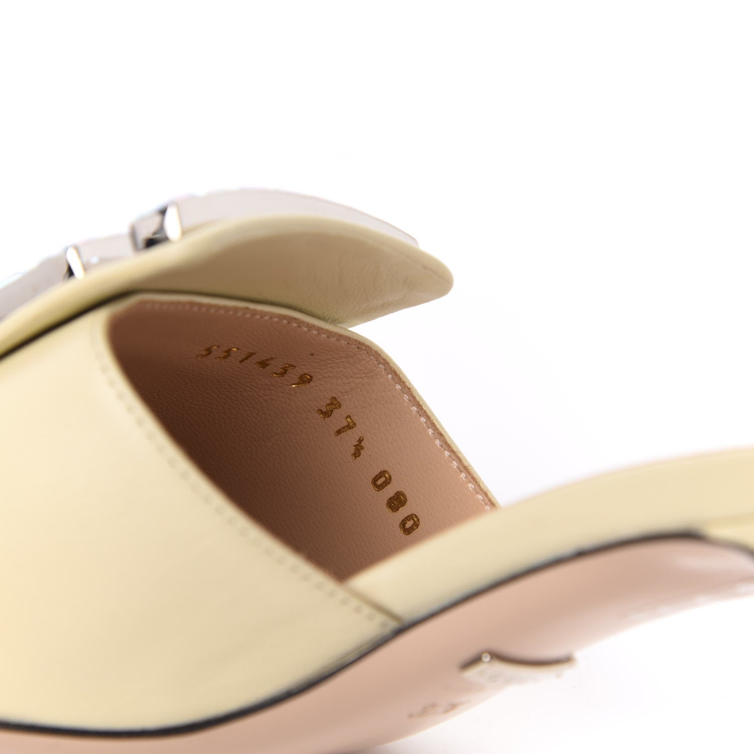 Gucci Malaga Kid Crystal Square G Madelyn Mules 37.5 Vintage White 8 of 9