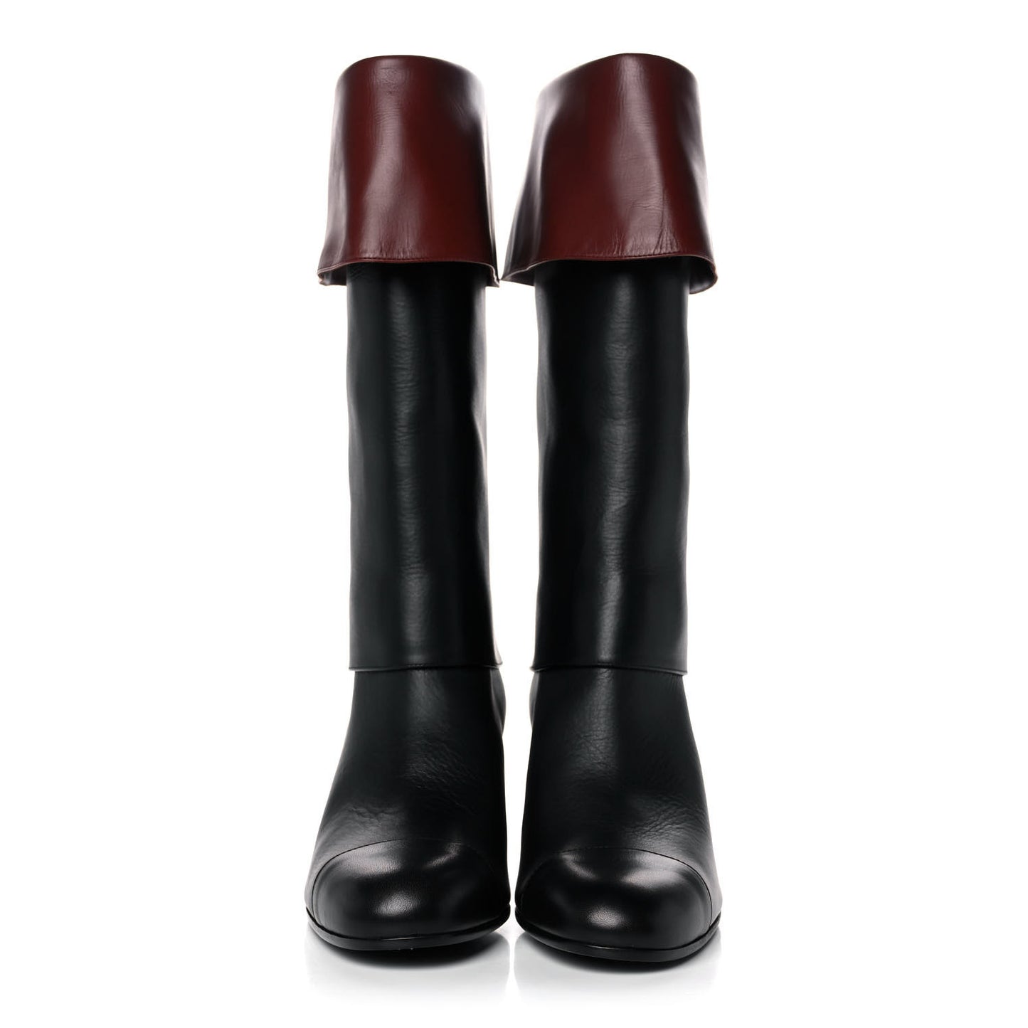 Calfskin CC Fold Over Boots 38 Black Brown