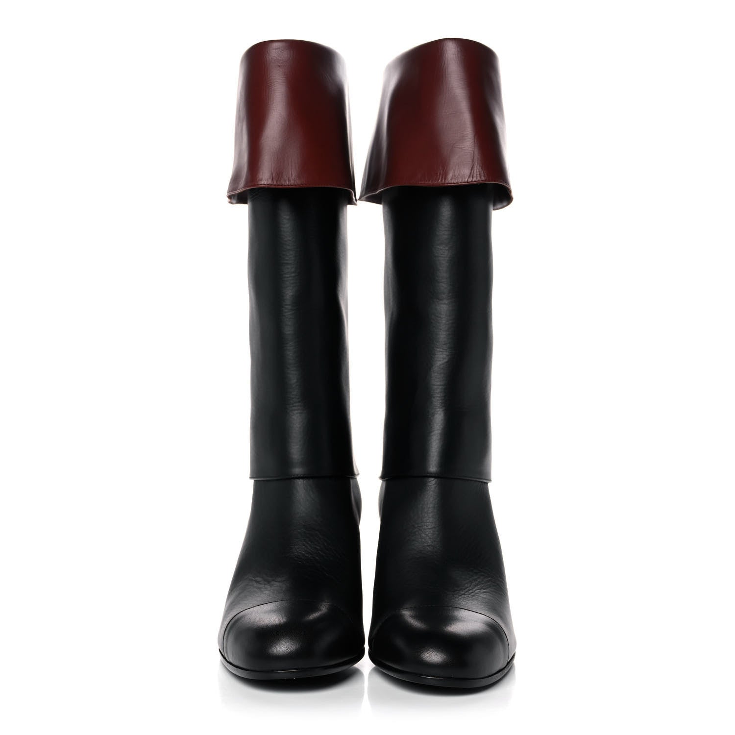Chanel Calfskin CC Fold Over Boots 38 Black Brown 2 of 11