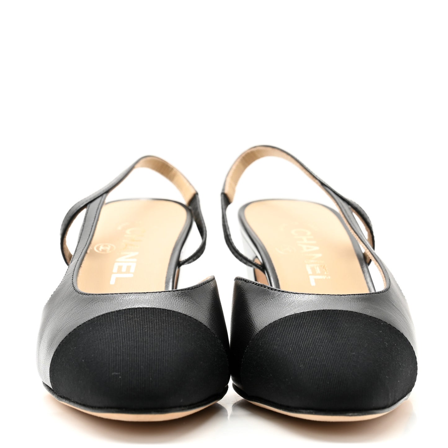 Goatskin Grosgrain Cap Toe CC Slingback Sandals 38.5 Black