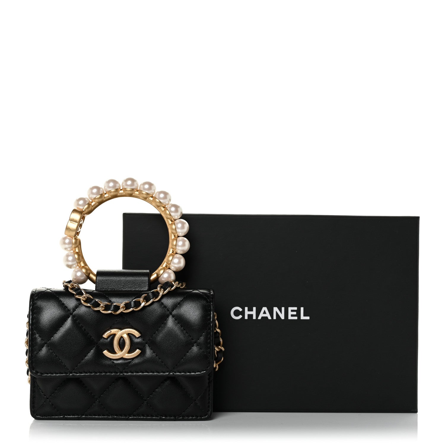 Chanel Lambskin Quilted Pearl Crown Clutch With Chain Black 14 of 14