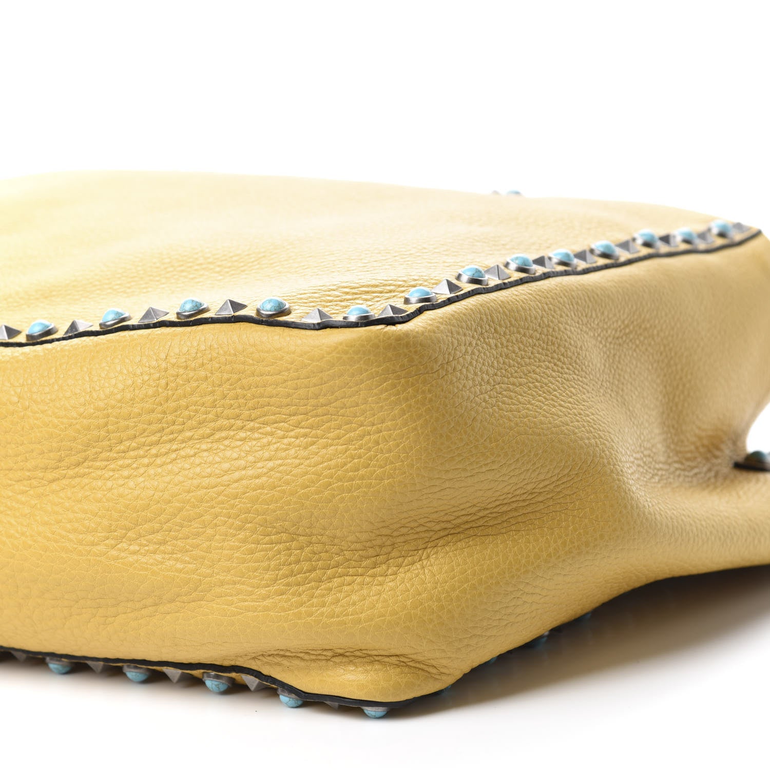 Valentino Garavani Stampa Alce Calfskin Medium Guitar Strap Rockstud Rolling Reversible Tote Wine Yellow 15 of 18