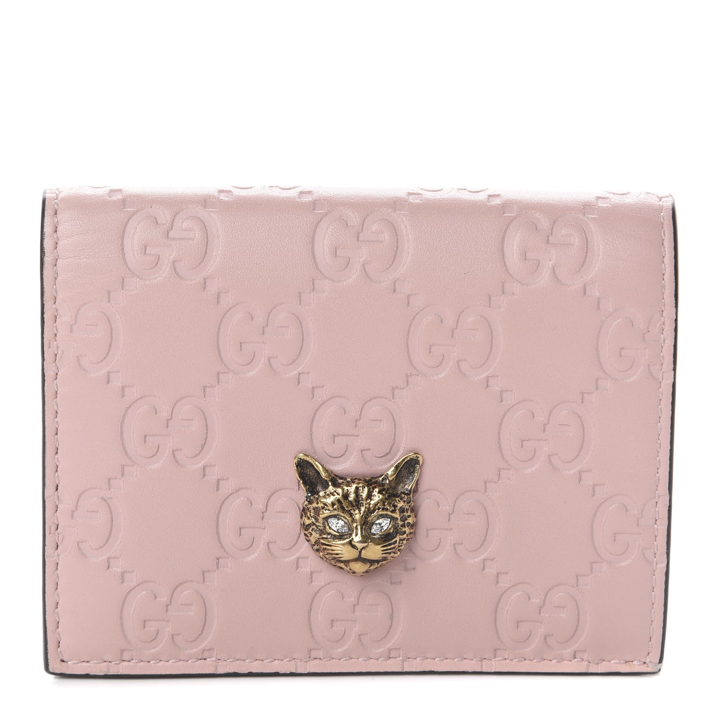 Guccissima Signature Crystal Cat Card Case Wallet Light Candy Pink