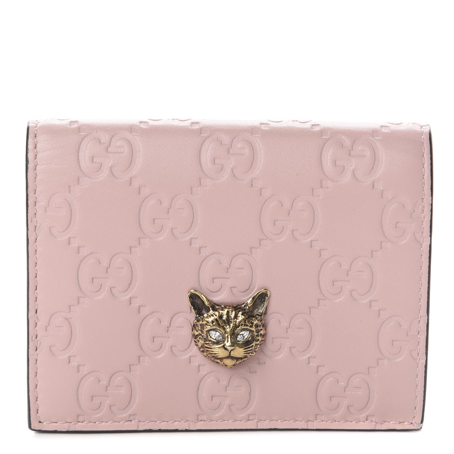 Gucci Guccissima Signature Crystal Cat Card Case Wallet Light Candy Pink 1 of 5
