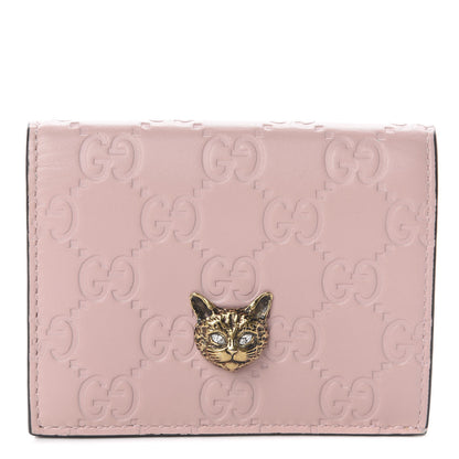 Gucci Guccissima Signature Crystal Cat Card Case Wallet Light Candy Pink 1 of 5