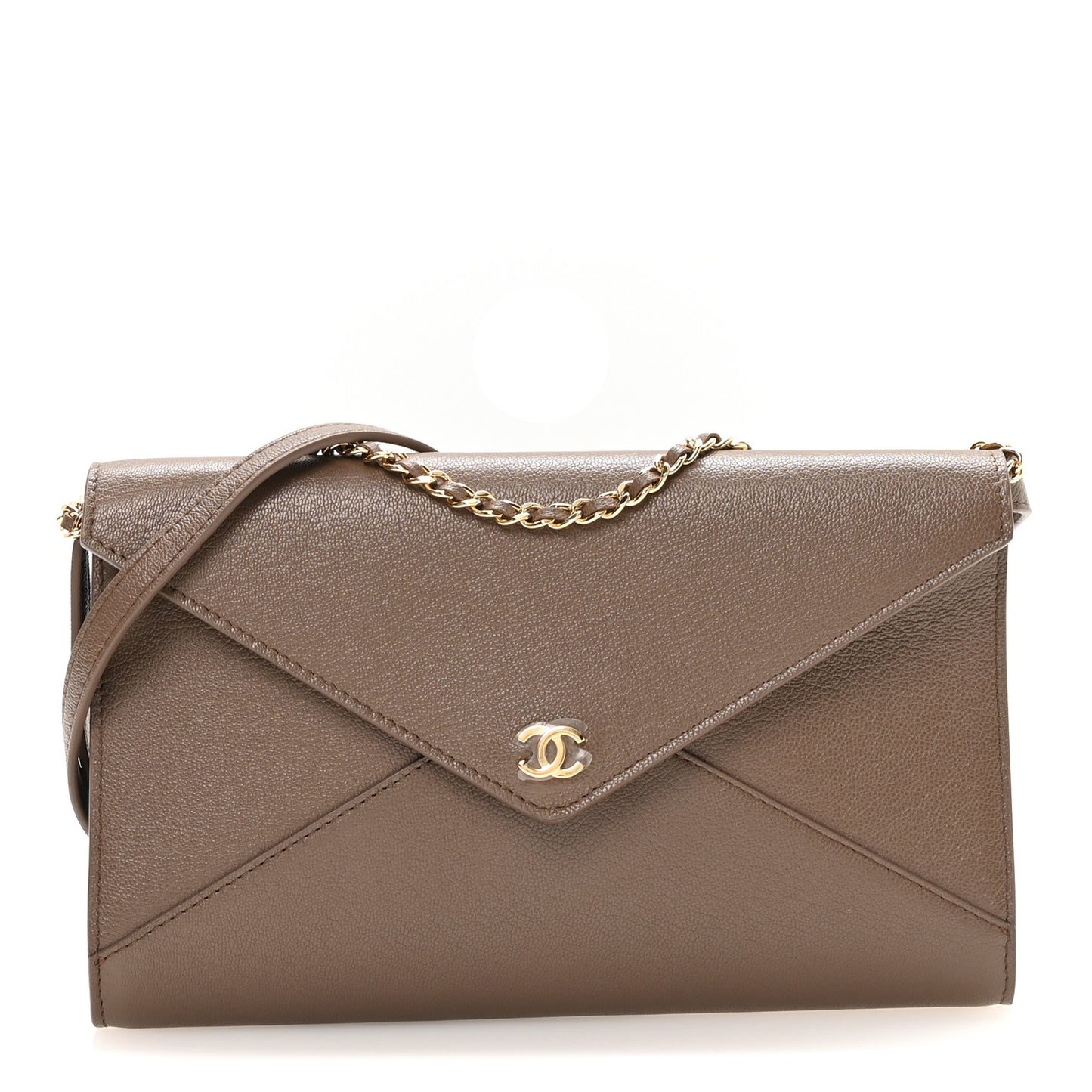 Grained Goatskin CC Express Clutch With Chain  Light Brown
