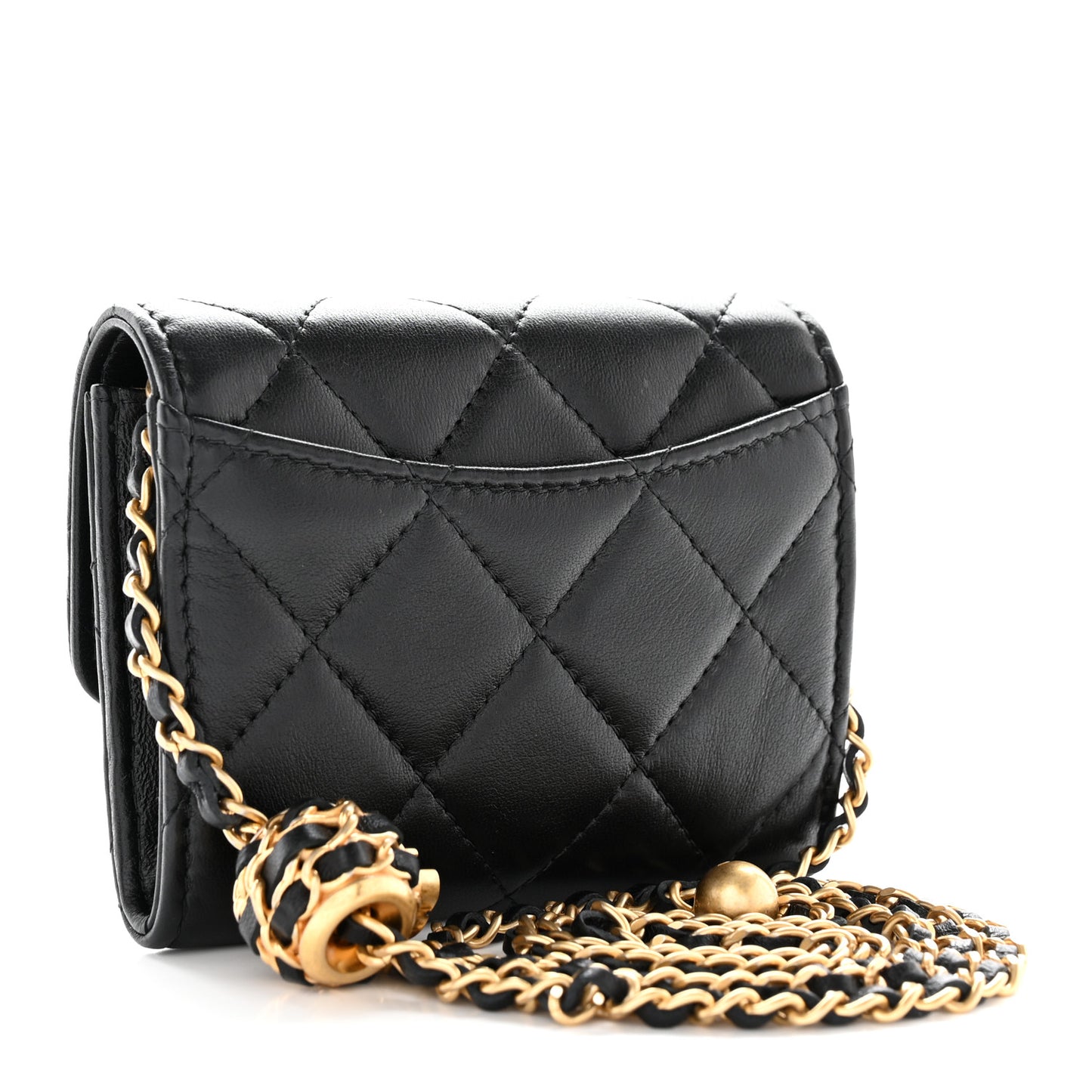Lambskin Quilted Pearl Crush Clutch With Chain Black