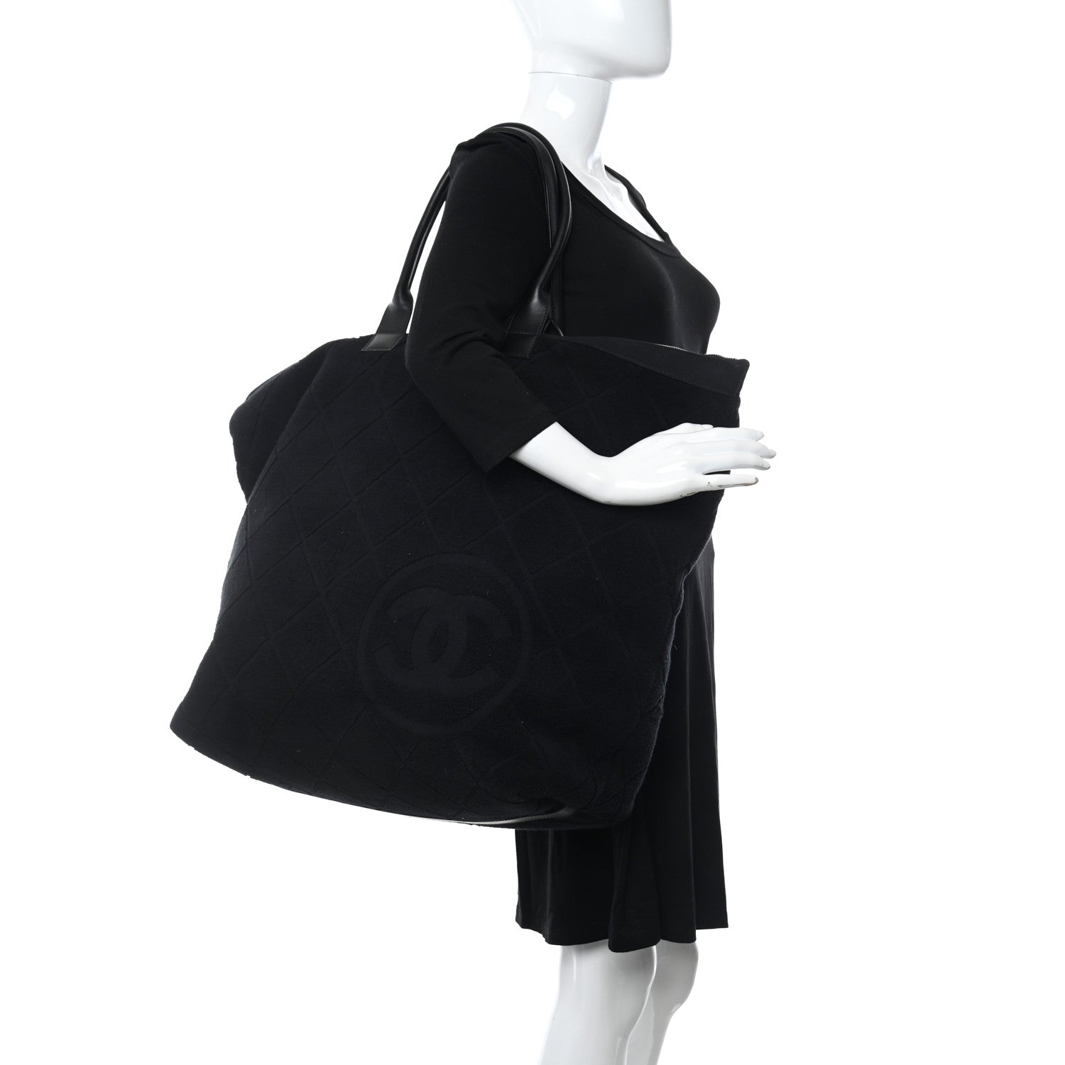 Chanel Terry Cotton CC Beach Tote Set Black 2 of 13