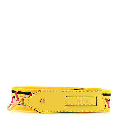 Versace Coated Canvas Calfskin La Greca Strap Yellow Pink Black 1 of 5