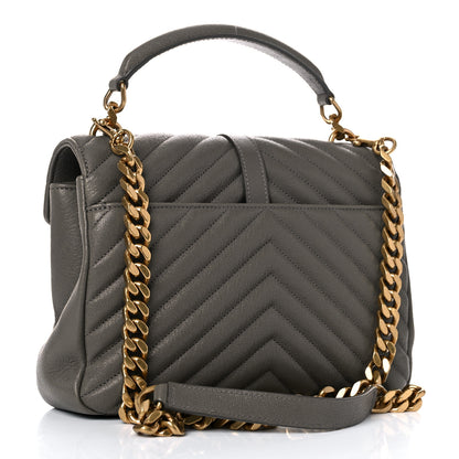Saint Laurent Sheepskin Matelasse Chevron Monogram Medium College Bag Light Coal 3 of 11